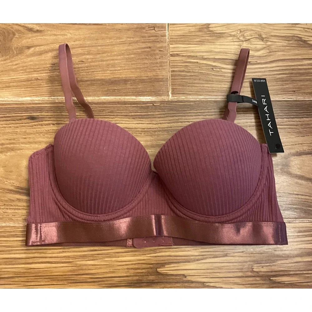 Tahari Women Ribbed Push Up Underwire Bra Plum Mauve 34B NWT